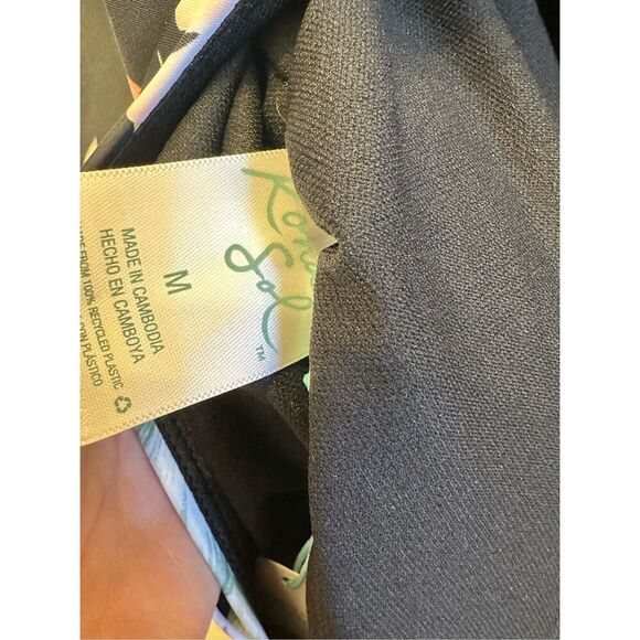 Kona Sol Black and White Tropical Print Long Sleeve Rash Guard One Piece - Picture 6 of 6